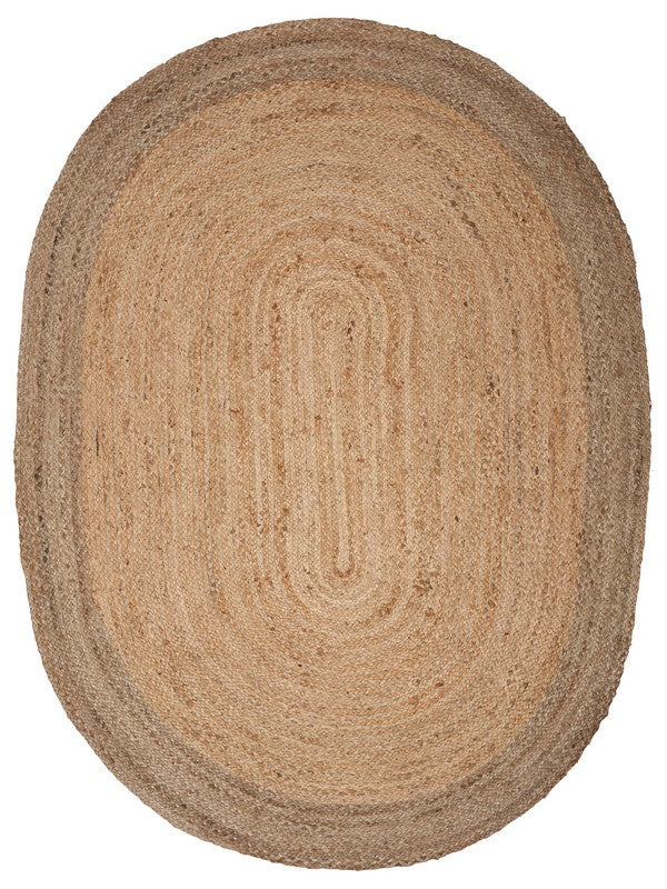 Unique Oval Shaped Natural Gray Jute Rug