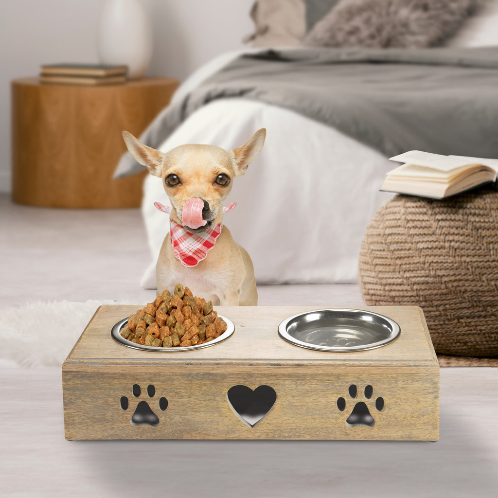 Handmade Wooden Pet Feeder with Cute Cutouts