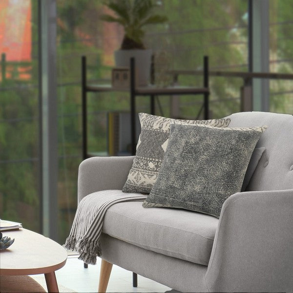 Rustic Handmade Natural Cotton Pillow with Feather Fill