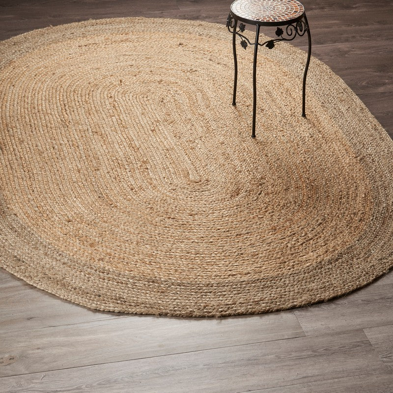 Unique Oval Shaped Natural Gray Jute Rug