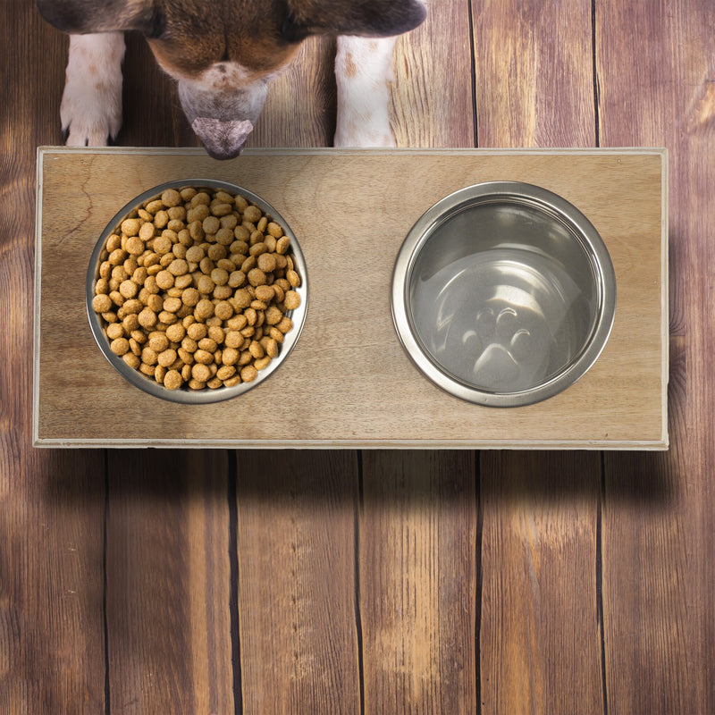 Mango Wooden Pet Feeder with Stainless Steel Bowls
