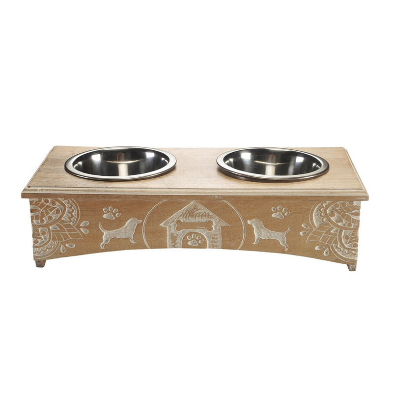 Mango Wooden Pet Feeder with Stainless Steel Bowls