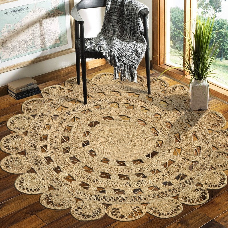 Handmade Flower Shaped 100% Pure Jute Rug