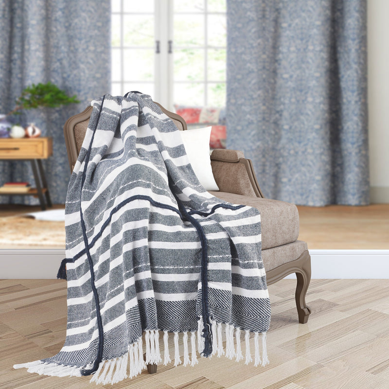Unique Gray and White Striped Warm Cotton Throw
